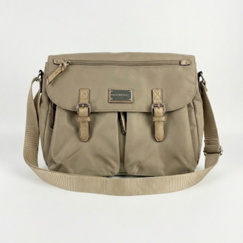Dana Buchman Champagne Brown Messenger Bag with Metallic Pebbled Accents